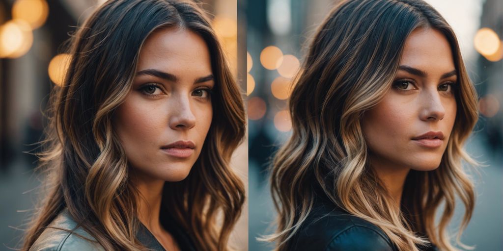 Comparison of balayage and ombre hairstyles on a woman, showcasing the distinct color transitions.